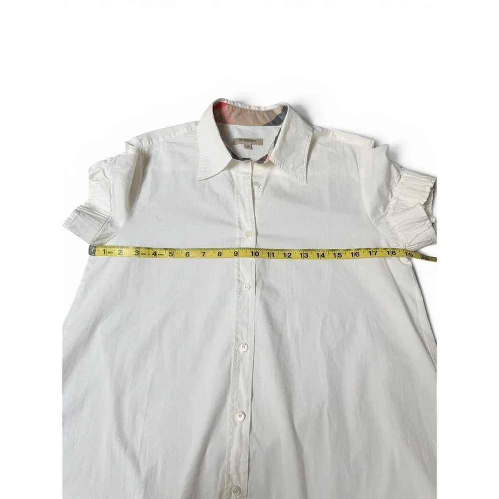 Burberry Button Up Shirt Womens M White Nova Check Heritage Classic Puff Sleeve - Picture 8 of 12
